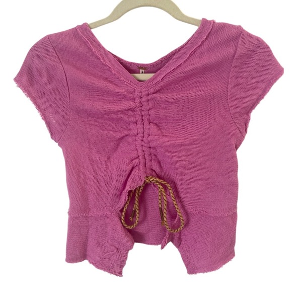 Free‎ People Hot Mesh Tie Front Purple V Neck Crop Top XS - Picture 1 of 11